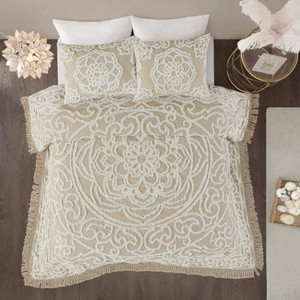 King 100-Percent Cotton Chenille Bedspread with Fringe Hem in Khaki Taupe Beige Q280-KCATABS5973614