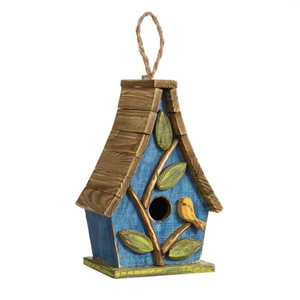Farmhouse Solid Wood Hanging Birdhouse in Blue Green Yellow Brown Q280-GDSWBH21438695