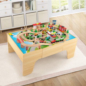 84-Piece Wooden Train Set with Reversible and Detachable Tabletop B593-TM10051