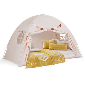 Twin Size Indoor Canopy Tent for Kids with 2 Window and Suits 3+-Beige - Color: Beige D681-TP10525BE