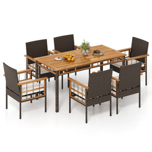 7 Pieces PE Wicker Patio Dining Set for Garden and Backyard B593-HW74904+3*HW74905WH-2