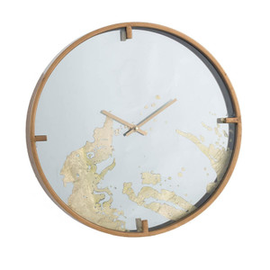 15.7" Round Gold And White Wood Analog Wall Clock N270-401312