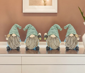 Set of Four Blue and Green Polyresin Garden Gnome Tabletop Sculptures N270-518088