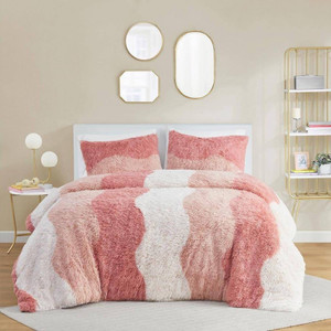Twin/Twin XL Pink Blush White Reversible Soft Sherpa Faux Fur 2-PC Comforter Set Q280-TWDSFC5391627