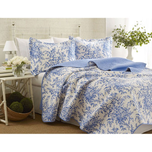 King size 100-Percent Cotton Quilt Bedspread Set with Blue White Floral Leaves Pattern Q280-LACRQB851961
