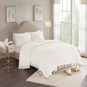 King 100-Percent Cotton Chenille Bedspread with Fringe Hem in Off-White Q280-KCAOWBSF1015396