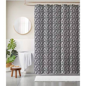 72-inch Black White Leaf Pattern Shower Curtain in 100-Percent Polyester Fabric Q280-LBCPSCL198153742