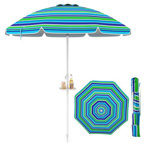 7.2 Feet Portable Outdoor Beach Umbrella with Sand Anchor and Tilt Mechanism-Green - Color: Green - D681-NP12249GN