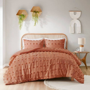 King / California King 3-Piece Rust Orange Pompom Microfiber Comforter Set Q280-RUTKGN998638