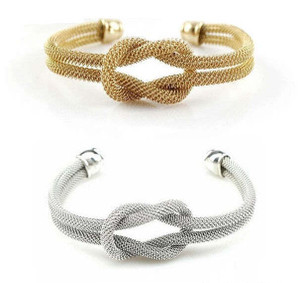 Style: Copper - Love Me Love Knot 925 SS Plated & 18 Kt Antique Gold Plated Cuff Bracelet K290-44680123449617