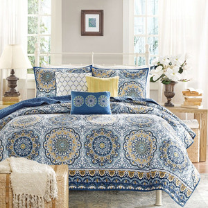 Queen size 6-Piece Coverlet Quilt Set in Blue Floral Pattern Q280-T6PCS651818