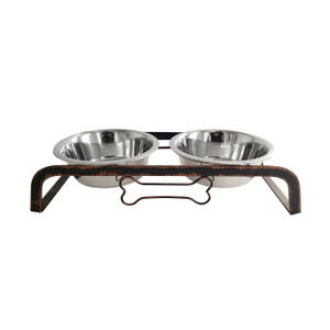 Rustic Elevated 16oz Two Bowl Dog Feeding Station N270-402606