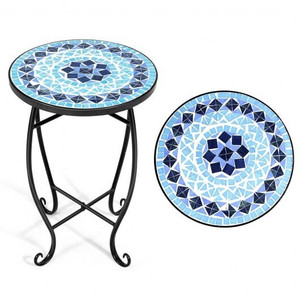 Outdoor Indoor Steel Accent Plant Stand Cobalt Table-Navy B593-OP3552