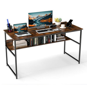 55 x 24 inch Computer Desk with Power Outlets and USB Ports-Rustic Brown - Color: Rustic Brown D681-JV13452US-CF