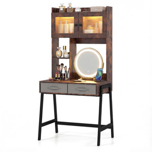 Vanity Desk with Rotatable Mirror and Lights Modern Dressing Table with 3 Light Colors-Brown B593-HU11269US