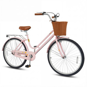 26 Inch Beach Cruiser Bike for Women with Woven Basket and Rear Rack - Pink - Color: Pink - Size: 2 D681-SP38552PI-26