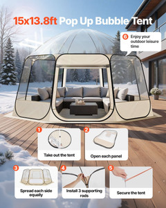 Pop up Bubble Tent, 15 x 13.8 ft Waterproof & UV-Resistant, Clear Camping Tent Shelter, Outdoor Gar E415-JGZ15138FT007U0TF001V0