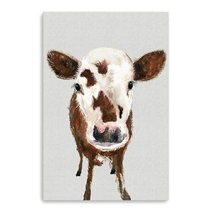 36" x 24" Brown and White Baby Cow Face Canvas Wall Art N270-398981