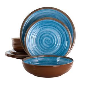 Elama Rippled Tides 12 Piece Lightweight Melamine Dinnerware Set in Blue D970-EL-RIPPLEDTIDES