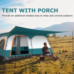 8-10 Person Camping Tent with Double Rooms and 2 Doors-Green - Color: Green D681-NP12016GN-L
