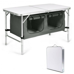 Height Adjustable Folding Camping  Table-Gray - Color: Gray D681-OP70775GR