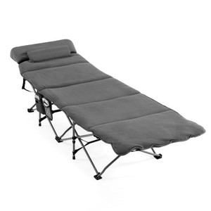 Folding Retractable Travel Camping Cot with Mattress and Carry Bag-Gray - Color: Gray D681-NP10453GR