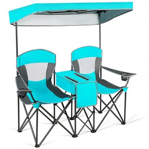 Portable Folding Camping Canopy Chairs with Cup Holder-Turquoise - Color: Turquoise D681-OP70569NY