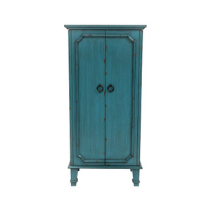 Vintage Turquoise Hand Painted Jewelry Armoire with Antique Drawer Pulls Q280-HVAT129851862