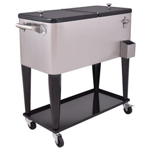 80 Quart Patio Rolling Stainless Steel Ice Beverage Cooler B593-OP3305