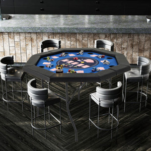 48 Inches Foldable Poker Table with Padded Rails and Cup Holders-Blue - Color: Blue D681-NP12057BL