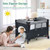 5-in-1 Baby Nursery Center Foldable Toddler Bedside Crib with Music Box-Black - Color: Black D681-BB0505DK