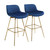 Set of Two 29" Blue and Gold Velvet and Metal Low Back Bar Height Swivel Bar Chairs N270-543453