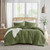 Queen size Microfiber Pleated Soft Lightweight Comforter Set in Olive Green Q280-OLIFG5654