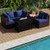 Heavy-duty Frame Rattan Sofa Set with 60000 BTU Firepit Table-Navy - Color: Navy D681-OP70370+HW66750ANY+