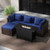 Heavy-duty Frame Rattan Sofa Set with 60000 BTU Firepit Table-Navy - Color: Navy D681-OP70370+HW66750ANY+