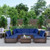 6 Pieces Patio Rattan Furniture Set with Cushions and Glass Coffee Table-Navy - Color: Navy D681-HW67937NYA+