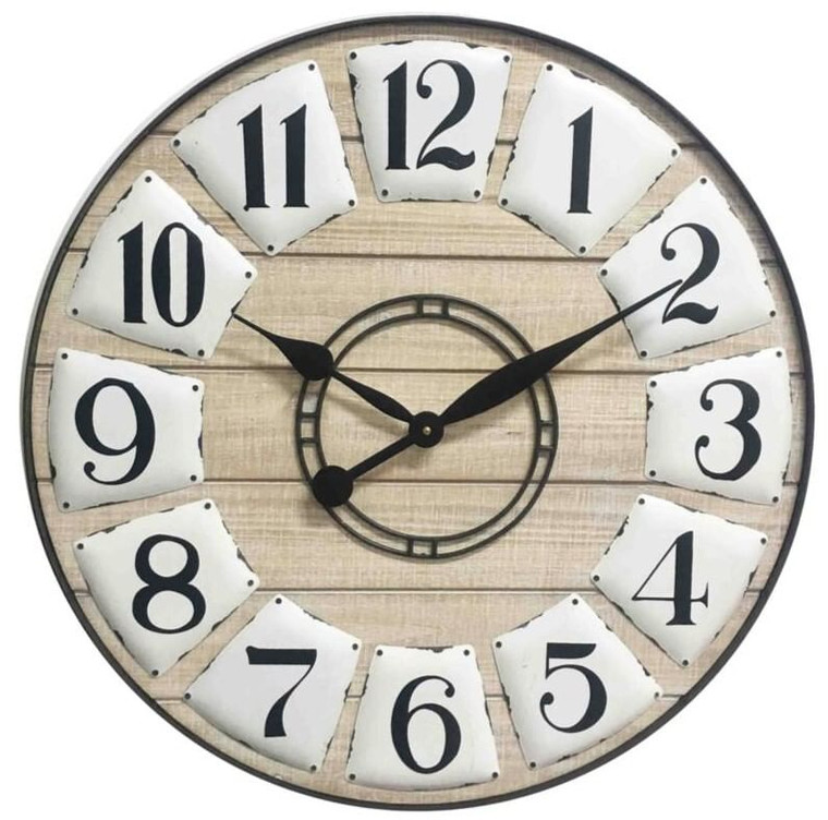 24" Circle Black and White Wood Analog Wall Clock N270-399182