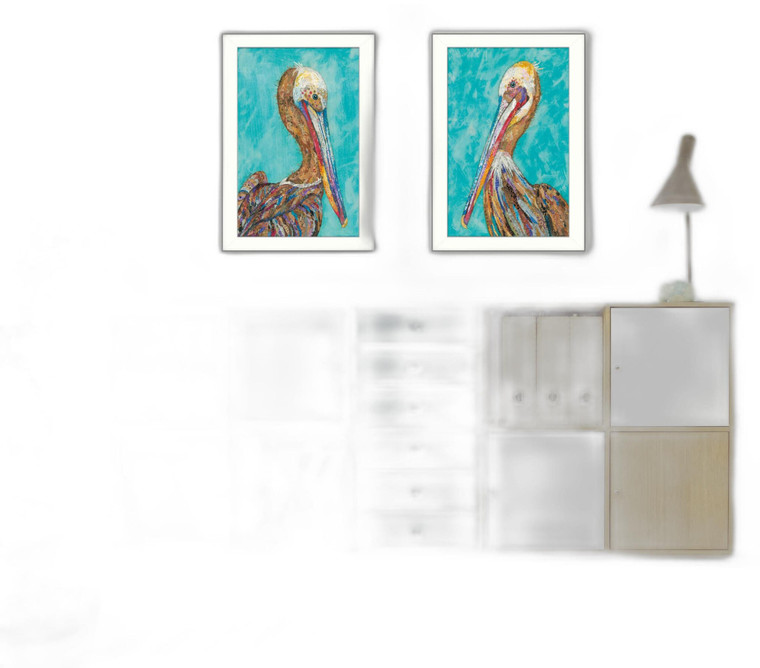 Set Of Two Pelicans White Framed Print Wall Art N270-405864