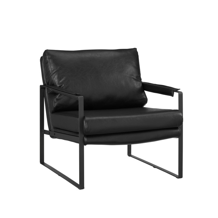 27" Black Faux Leather and Metal Arm Chair N270-526383