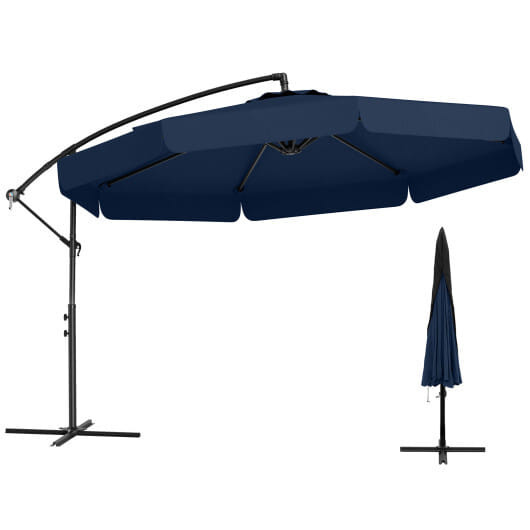 10 Feet Patio Cantilever Umbrella with Cover Tilt Adjustment and Ruffled Edge-Navy - Color: Navy -  D681-NP12327NY