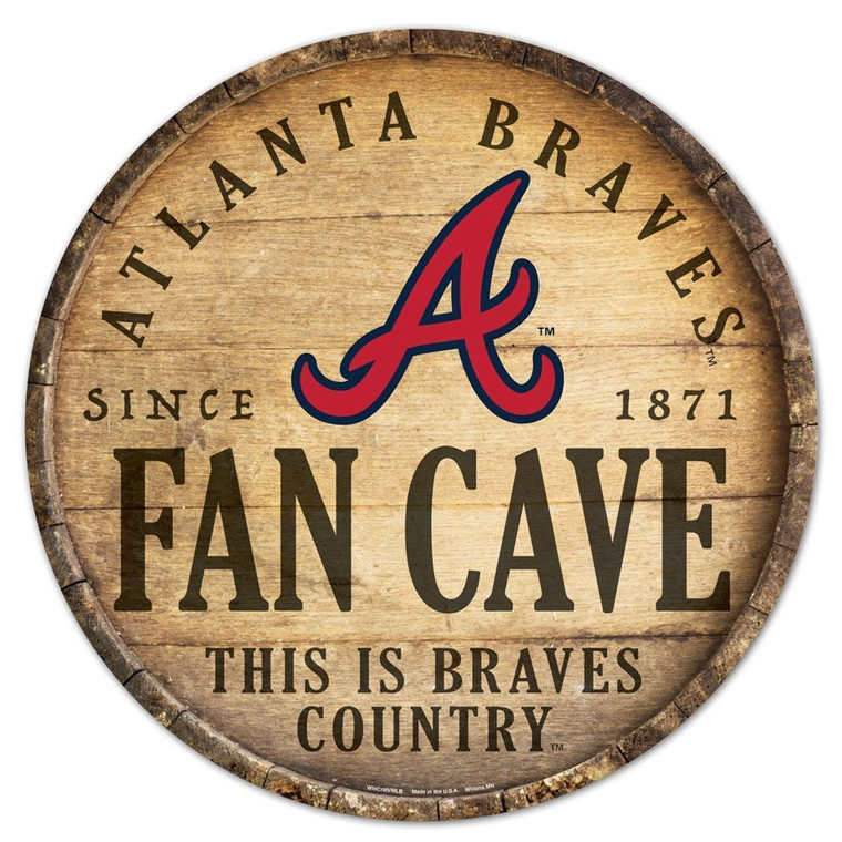 Atlanta Braves Sign Wood 14 Inch Round Barrel Top Design Z157-9416628627