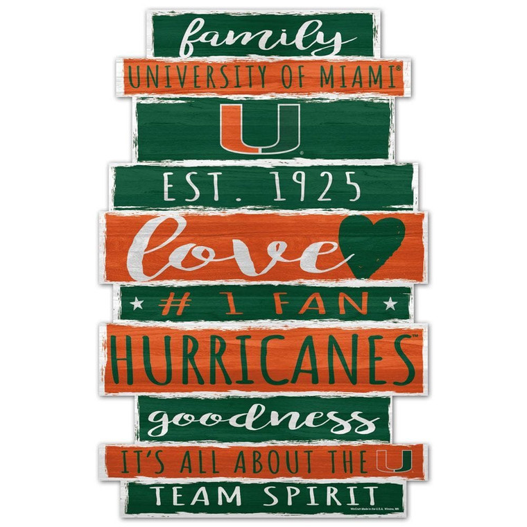Miami Hurricanes Sign 11x17 Wood Family Word Design Z157-3208561068F