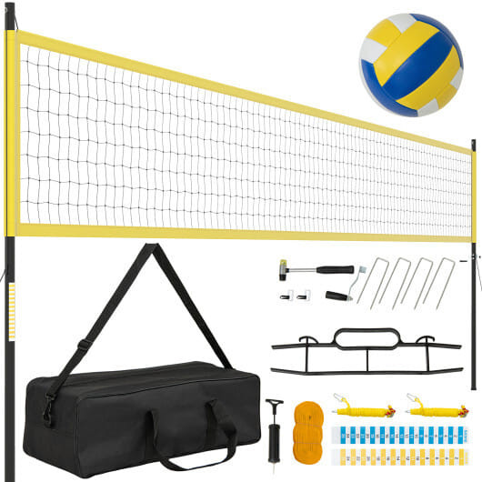 Portable Outdoor Volleyball Net Set Heavy-Duty Volleyball Net System-Yellow B593-SP38433