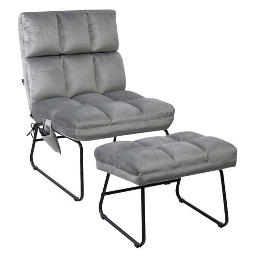 Velvet Massage Recliners with Ottoman Remote Control and Side Pocket-Gray B593-HW62369color