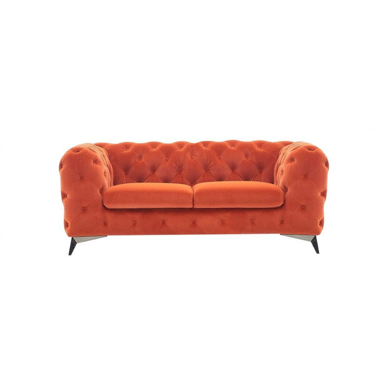 74" Orange And Silver Velvet Chesterfield Loveseat N270-489288