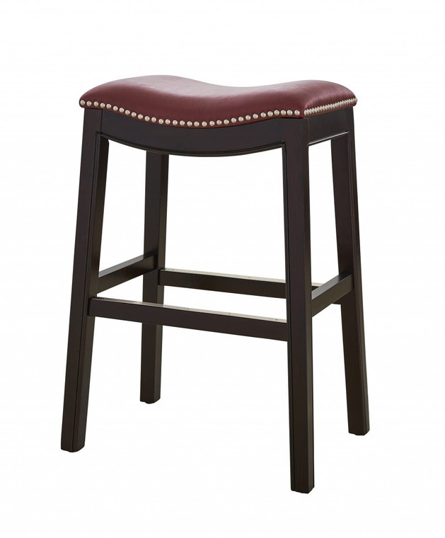 26" Dark Red and Espresso Solid Wood Backless Counter Height Bar Chair N270-384142