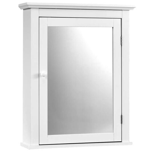 Bathroom Mirror Cabinet Wall Mounted Adjustable Shelf Medicine Storage-White - Color: White D681-HW59321WH