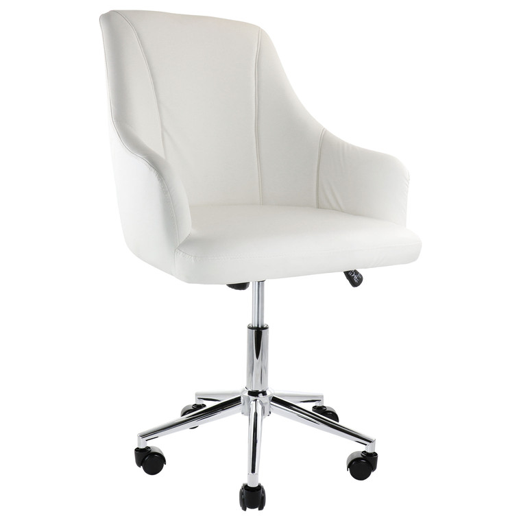 Elama Adjustable Faux Leather Rolling Office Chair in White with Chrome Finish D970-ELM-2613-WHT