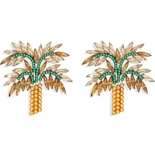 High Fashion Coconut Tree Design Women Rhinestone Stud Earrings - Brown A392-fear5514