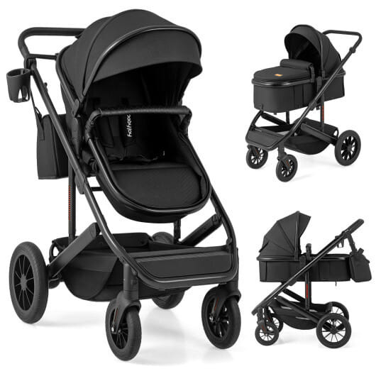 3-in-1 Folding Convertible Newborn Stroller with Detachable Bassinet-Black B593-BC10268